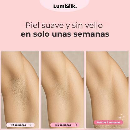 Resultados antes y después con Lumina de Lumisilk: piel suave y sin vello en solo 8 semanas con tecnología IPL.