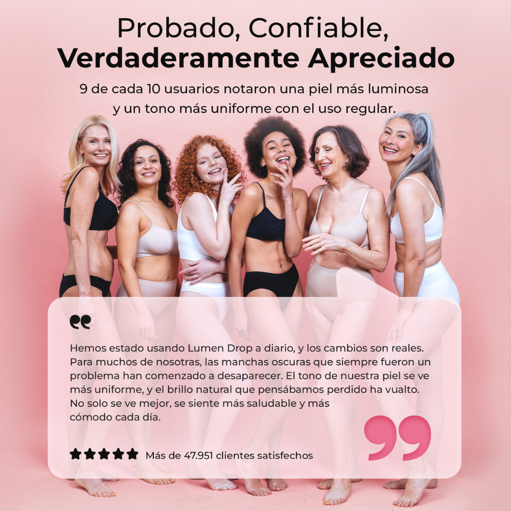 Testimonio real sobre Lumen Drop – piel más uniforme, menos manchas y más luminosa según 9 de cada 10 usuarios