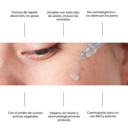 Textura ligera y vegana del sérum Lumen Drop – no graso, no comedogénico, ideal para piel sensible